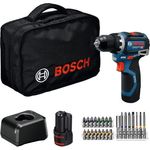Bosch Professional Akku-Bohrschrauber GSR 12V-32, inkl. 2x 2 Ah Akku, Ladegerät, Zubehör-Sets, Werkzeugtasche, kompakt mit Advanced KickBack Control