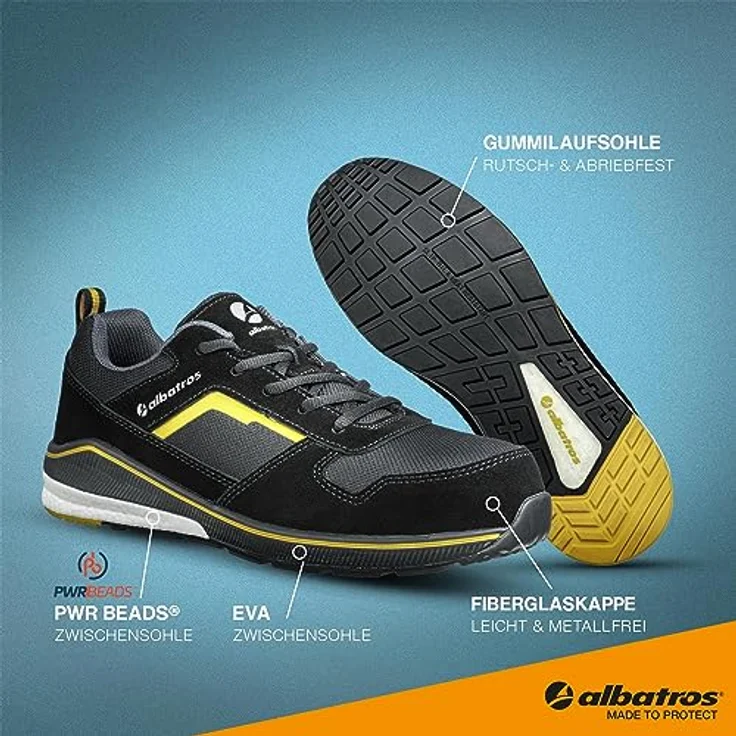 Albatros COURT LOW Sicherheitsschuh, sportlicher Sneaker mit PWR BEADS® Zwischensohle für hohe Energierückgabe und Dämpfung, atmungsaktives Design – Bild 3