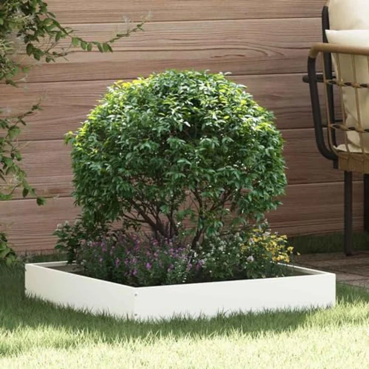 vidaXL Beetumrandung Raseneinfassung Weiß, 60 x 60 x 13 cm aus robustem Stahl, wetterfest und modern designter Gartenrand – Bild 2