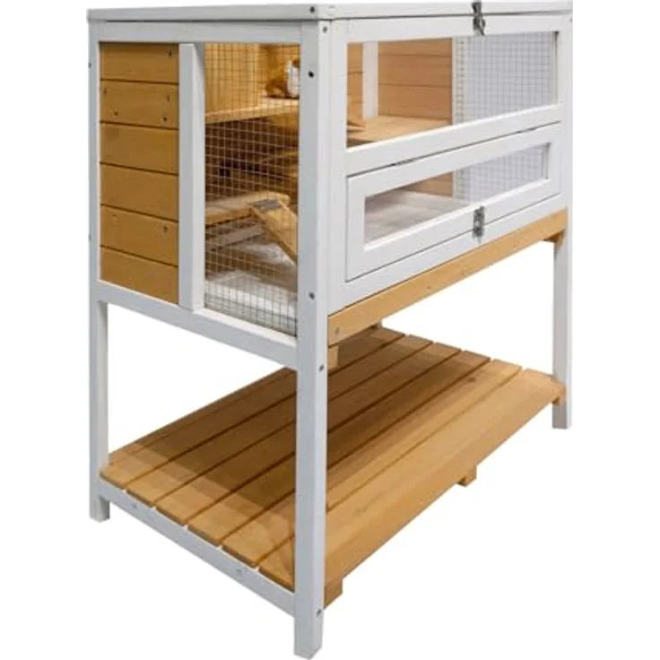 HTI living Hamsterkäfig Gino Deluxe, Kleintierkäfig aus Holz mit Ablage, Weiß/Natur, 65 cm – Bild 3