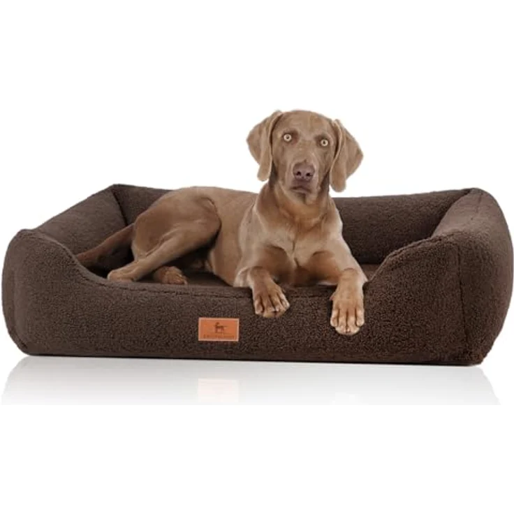 Knuffelwuff Orthopädisches Hundebett Wollekopp XL 105 x 75cm, kuscheliges Teddy Material, braun, abnehmbarer Bezug, waschbar, für große, mittelgroße und kleine Hunde – Bild 1