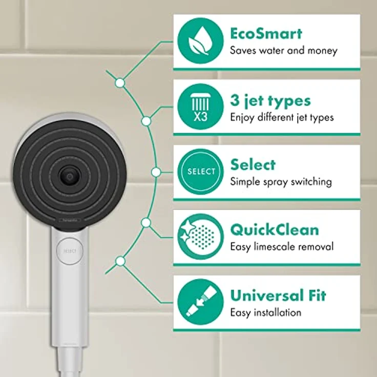 Hansgrohe Handbrause 3 Strahlarten Pulsify Select S EcoSmart mattweiß, Wassersparend und mit PowderRain-funktion – Bild 2