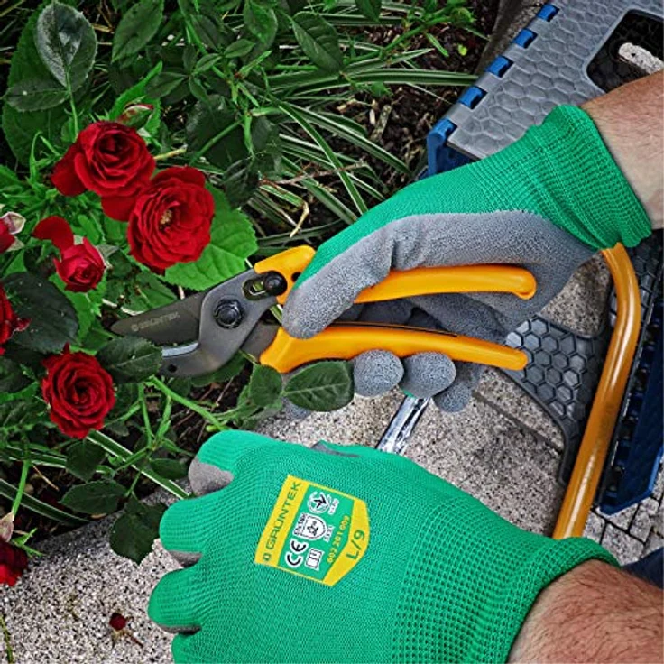 GRÜNTEK 5 Paar Gartenhandschuhe aus Polyesterfaser mit Latexbeschichtung, Gr. L/9, wasserabweisend und rutschfest, ideal für Garten- und Outdoor-Arbeiten, Unisex Design, schwarz – Bild 3