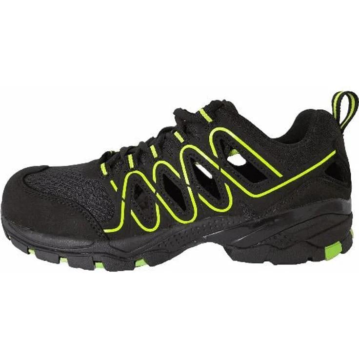 PowerSafe Sicherheitssandale Luca S1P, schwarze-neongrüne Sandale mit rutschfester, ölbeständiger TR/EVA-Sohle und Durchtrittschutz, Größe 44