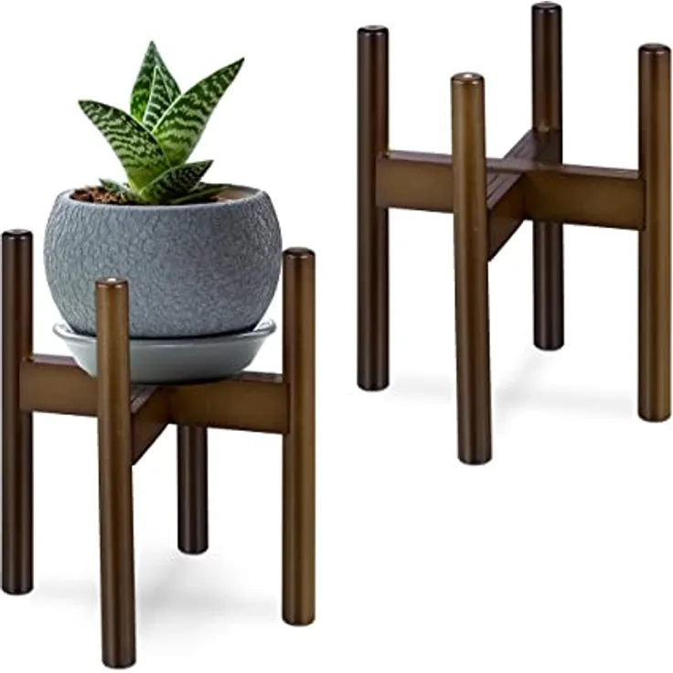 Relaxdays Pflanzenständer, Bambus Blumenständer im 2er Set, für Blumentöpfe bis 32 cm Ø, verstellbar & stapelbar, braun