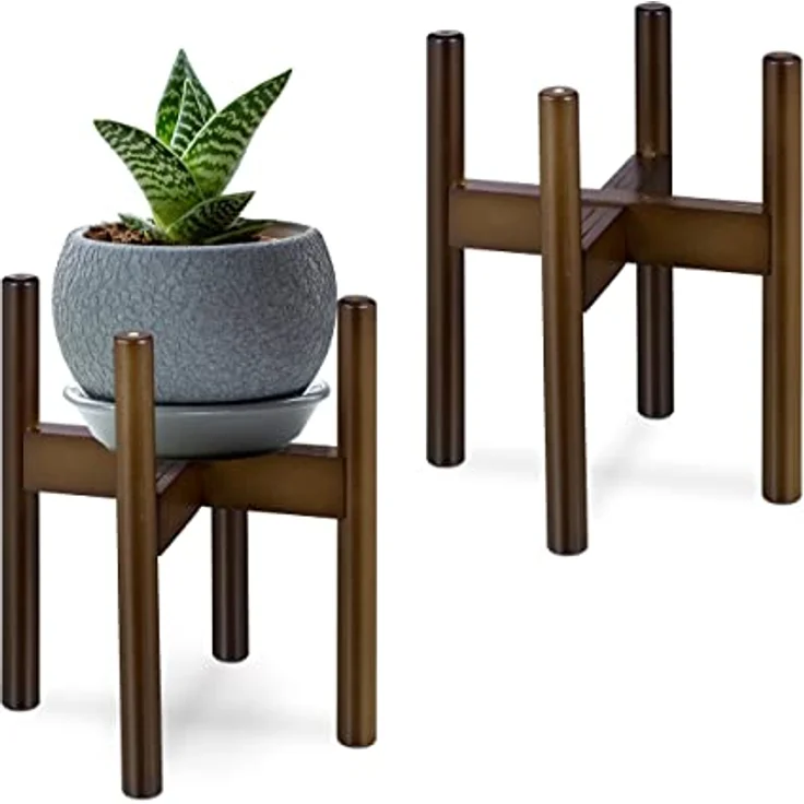 Relaxdays Pflanzenständer, Bambus Blumenständer im 2er Set, für Blumentöpfe bis 32 cm Ø, verstellbar & stapelbar, braun – Bild 1