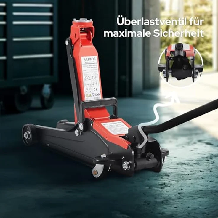 AREBOS 2t Hydraulischer Rangierwagenheber Autoheber - Niedrige Hubhöhe, hohe Tragkraft - Rot/Schwarz – Bild 5