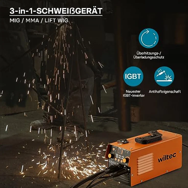 XPOtool IGBT Schweißgerät, digitales 120A Invertergerät für MIG, MMA, WIG/TIG und Flux-Fülldraht mit Hot Start und Arc Force – Bild 2