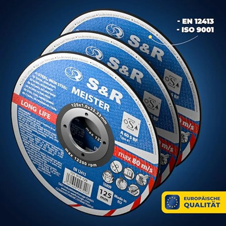 S&R Profi-Trennscheibe 125mm, dünne 1mm Flexscheibe für Winkelschleifer, Aluminiumoxid mit Glasfaserarmierung, ideal für Karosserie- und Behälterbau – Bild 3