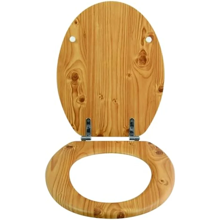 MSV WC-Sitz Kiefer-Design, MDF, 37 cm x 45 cm x 5,6 cm, braun, mit Anti-Rutsch-Noppen und rostfreien Edelstahl-Scharniere – Bild 4