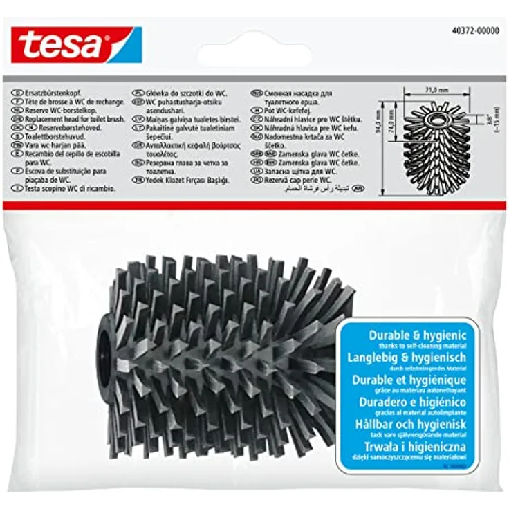 tesa Ersatz-Toilettenbürstenkopf - hochwertiger Austauschkopf Toilettenbürsten - Dunkelgrau - 9,4 x 7,1 x 7,4 cm - Gewinde-Durchmesser 3/8" ca. 15 mm