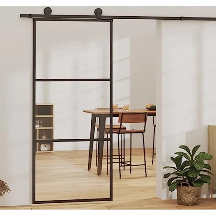 vidaXL Schiebetür mit Beschlag Glasschiebetür Glastür Glas Schiebe Tür ESG-Glas Aluminium 90x205cm, geräuschlose Soft-Stopp-Funktion – Bild 2