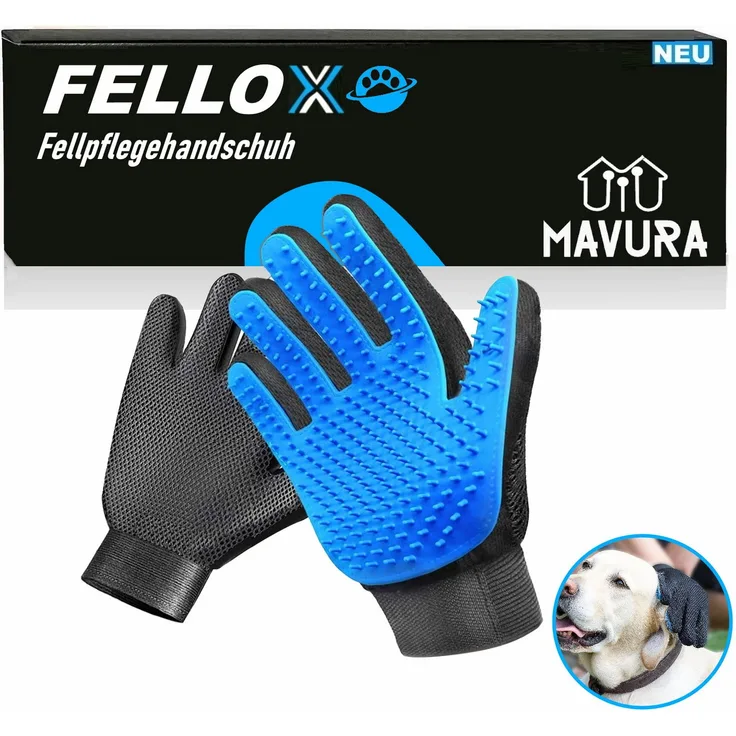 MAVURA FELLOX Fellpflegehandschuh Blau - Tierhaar Bürste für Hunde und Katzen, Glänzendes Fell, Massageeffekt, Gesunde Umgebung