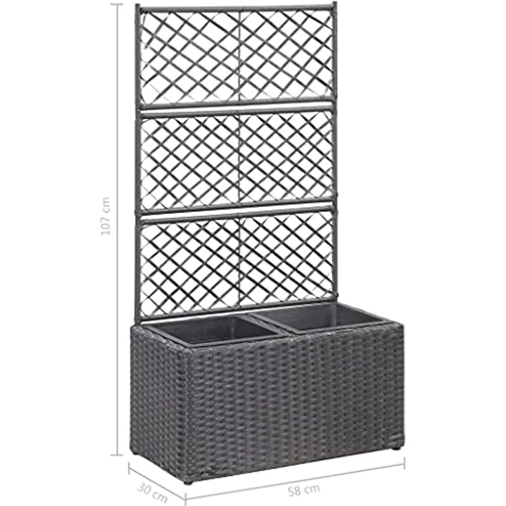 vidaXL Hochbeet mit Rankgitter 2 Töpfe 58×30×107cm Poly Rattan Schwarz – Bild 3