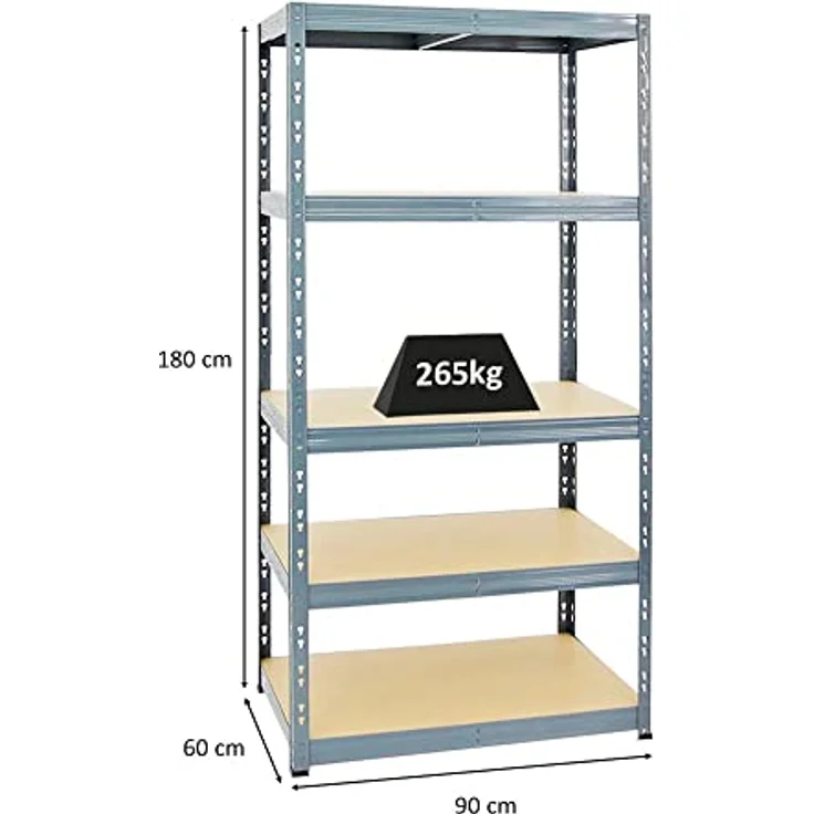 Proregal Schwerlastregal Tiger, 180x90x60 cm, 5 Böden, Traglast 265 kg pro Boden, Grau – Bild 2