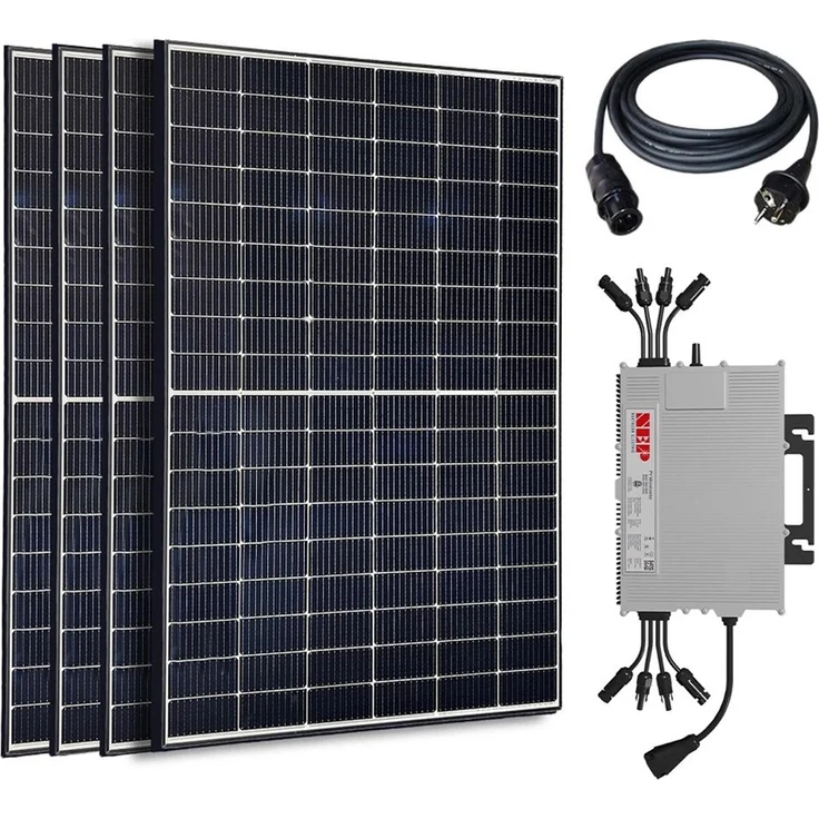 Jet-Line Premium PV-Anlage 1660 W/4x415W, 1600 W Drosselbar Wechselrichter mit WiFi Smart, Schwarz