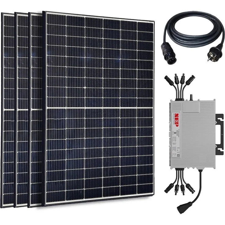 Jet-Line Premium PV-Anlage 1660 W/4x415W, 1600 W Drosselbar Wechselrichter mit WiFi Smart, Schwarz