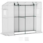 Outsunny Gewächshaus mit Rolltür 2 Fenster, Winterfest Foliengewächshaus aus Stahl, Treibhaus für Balkon, Garten, Tomatenhaus mit UV Schutz 200x76x170cm Tomatengewächshaus für Gemüse Blumen, Weiß