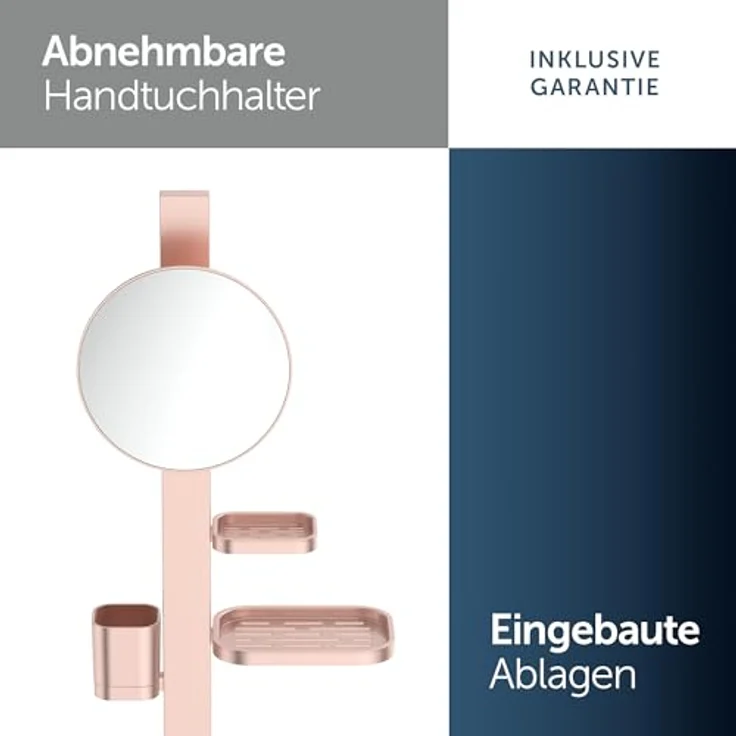 Ideal Standard Beauty Kosmetikspiegel-Set Bar S700, höhenverstellbar mit großem Spiegel Ø 205 mm und Ablagen, Rosé – Bild 3