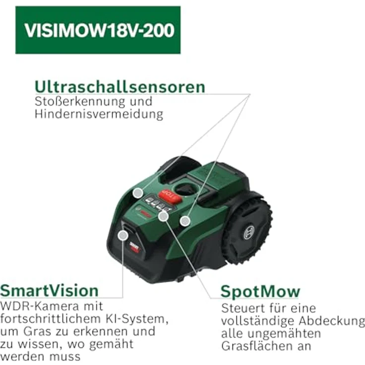 Bosch Home and Garden VISIMOW18V-200, Mähroboter für Rasenflächen bis 200 m² mit SmartVision-System und 18 cm Schnittbreite – Bild 3