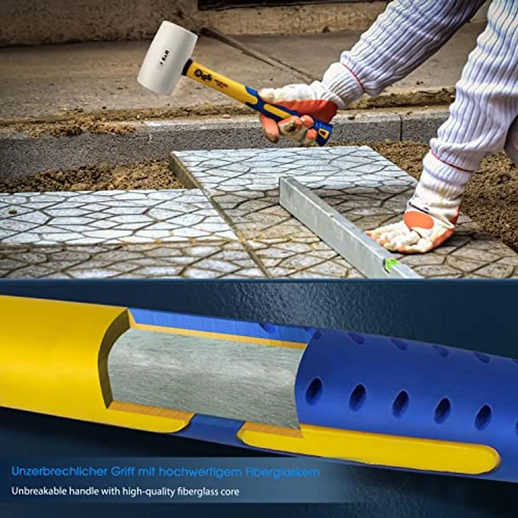 S&R Gummihammer weiß 65 mm, 680 Gr, mit rutschfestem Fiberglasstiel – Bild 4