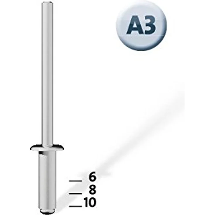 Novus Aluminium-Blindnieten 10 mm, 30 Nieten, Ø 3 mm, 5.0-7.5 mm Klemmlänge, zur Befestigung von Nichteisen Metall – Bild 3