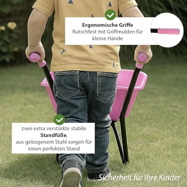 TRUTZHOLM Kinderschubkarre Uni, 40 kg Traglast, 3,6 kg leicht, Stahl-Kunststoff, rosa, mit Vollgummirad für Garten und Sandkasten – Bild 4