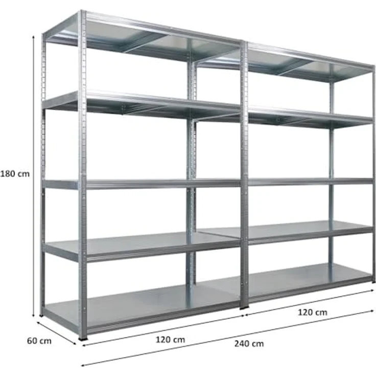 Proregal Metallregal Mega Deal Steel Eagle, Schwerlastregal mit 5 Fachböden, Traglast 130 kg, verzinkt, 180 x 120 x 60 cm – Bild 2