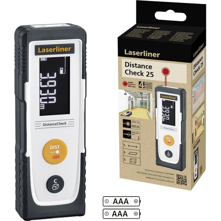 LASERLINER DistanceCheck Laser-Entfernungsmesser 25 m, nachhaltige Konstruktion, recycelter Kunststoff