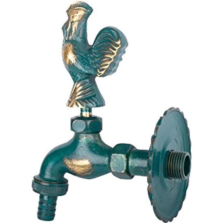 Boni-Shop Nostalgie Auslaufventil Wasserhahn, Messing massiv mit verschiedenen Motiven und Wandrosette, 1/2" (19mm) – Bild 2