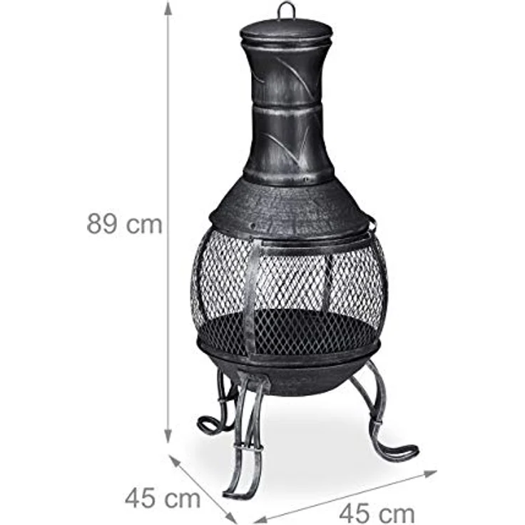 relaxdays Feuerschale Aztekenofen für Garten grau, Terrassenkamin mit Funkenschutz und Schürhaken – Bild 4