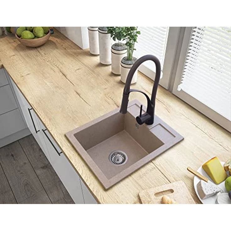 Granitan GRANITAN BEST Küchenspüle 40x50 cm Braun - Spüle aus Granit mit Siphon Chrom, Sieb und Imprägniermittel, stoßfest und pflegeleicht – Bild 4