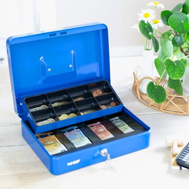 HMF 15130-05 Geldkassette Marktkassette, nahtlos gezogenes Stahlblech, blau, 30 x 24 x 9 cm - Preisvergleich – Bild 2