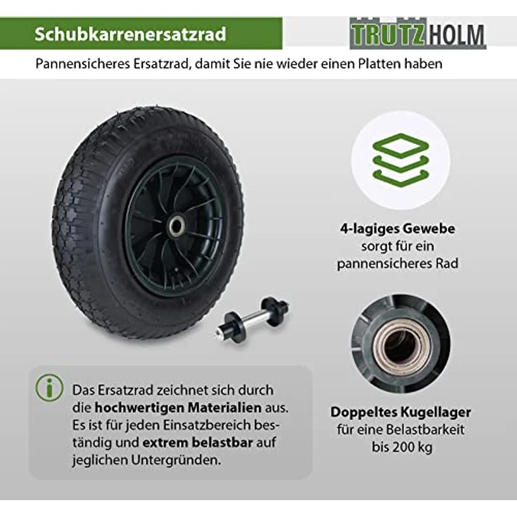 Schubkarrenrad 4.80-4.00-8 mit Achse Schiebkarrenrad Luftrad Ersatzrad 4PR – Bild 5