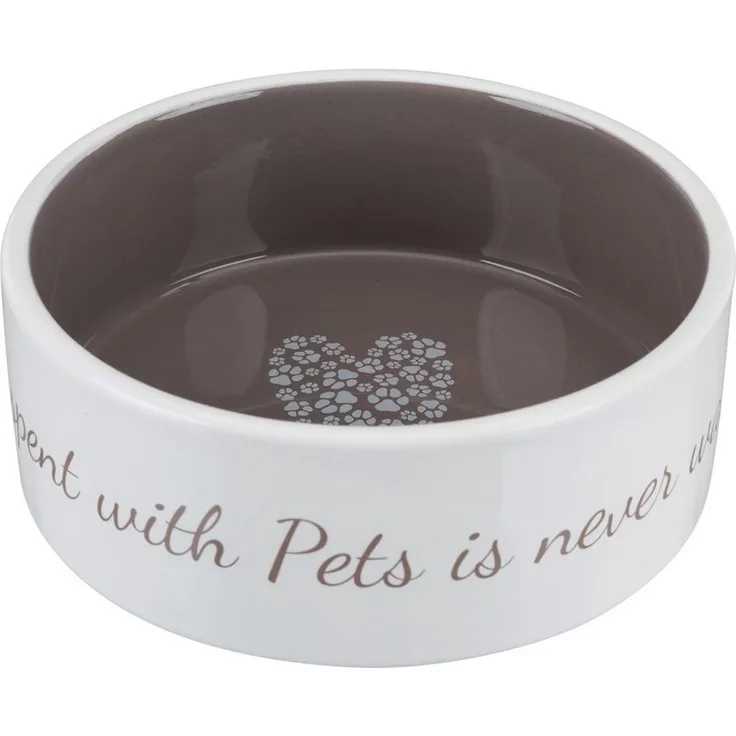 "TRIXIE Futternapf Keramiknapf Pet's Home creme/taupe, stilvoller Napf mit Schriftzug "Time spent with Pets is never wasted""