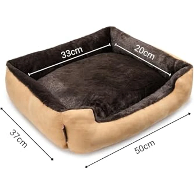 lionto Hundebett mit Wendekissen und Rutschfester Unterseite, Robustes Heimtierkissen mit tiefem Einstieg für Hunde und Katzen jeden Alters, 50x37 cm, kuscheliges Hundekissen, beige/braun – Bild 4