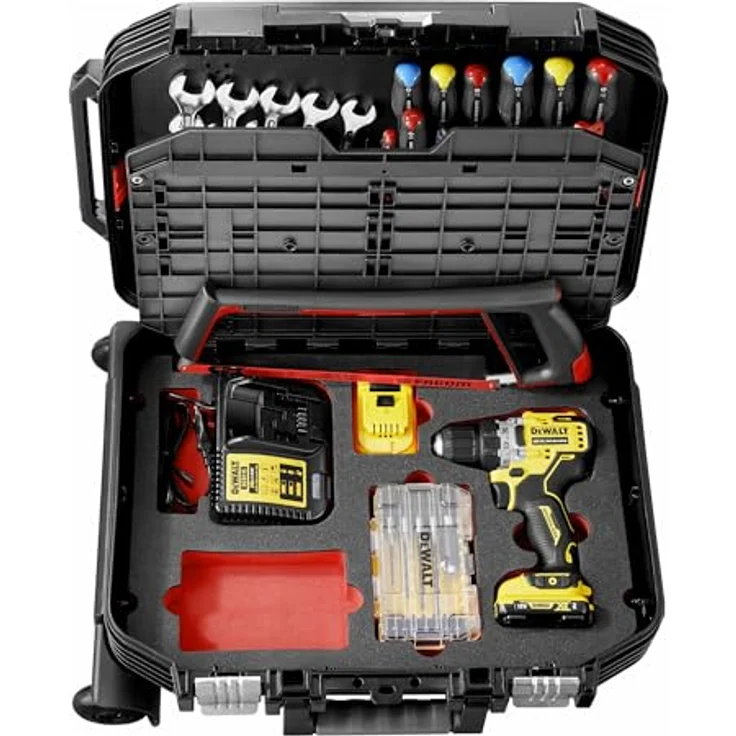 Facom-Dewalt-Set 68-tlg. BV.R30CMD1PB Werkzeug komplett Set Akku-Bohrschrauber inkl. Ladegerät und 2 x 2 Ah Akku und Bohrerset mit Handwerkzeug im Werkzeugkoffer – Bild 4