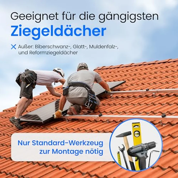 LIVING-TEC Halterung Balkonkraftwerk für Ziegeldach Komplettset 30 & 35mm Module - TÜV geprüft, mit Dachhaken, Schienen & Klemmen – Bild 5