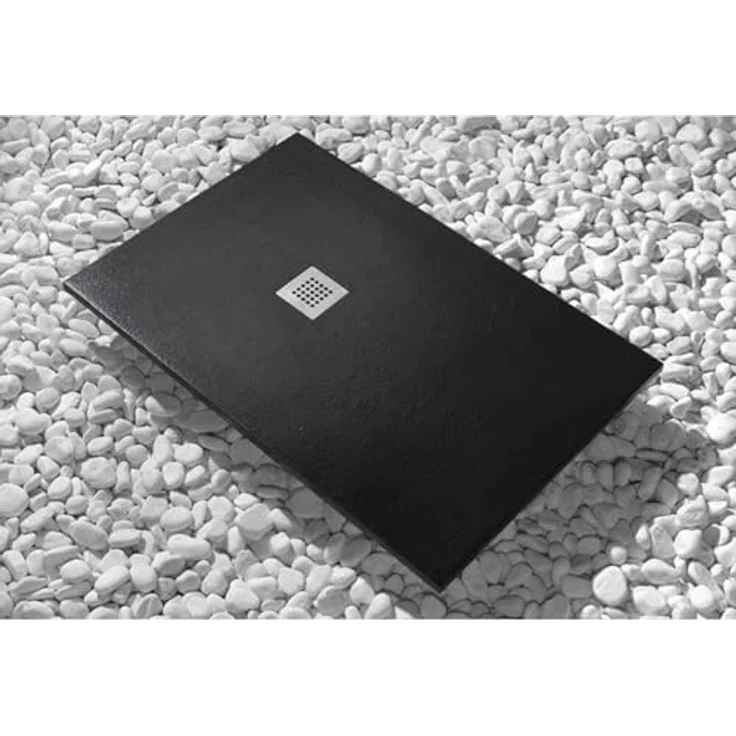 FRASCIO NEW TECNOLOGY Duschwanne Vulcano Line 85 x 105 cm, Schwarz, rutschfeste Oberfläche, Marmor-Kunstharz, integrierter Abfluss – Bild 1