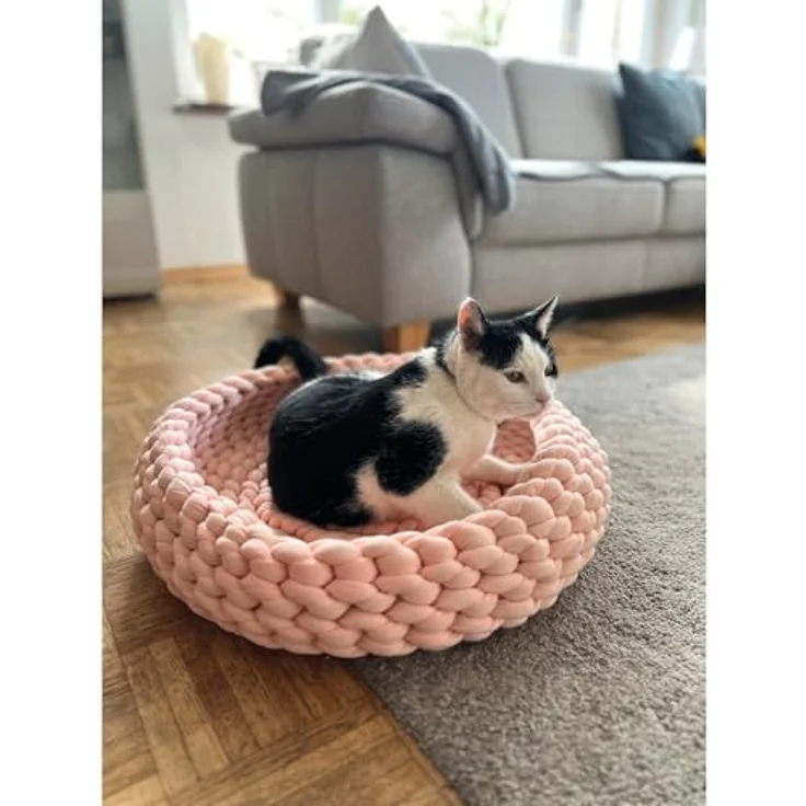Aumüller Katzenkorb und Fensterbankliege Grobstrick - Schlafplatz für Katzen, Rose - Gemütlicher Ruheplatz aus dickem Baumwoll-Mix, Made in Germany – Bild 2