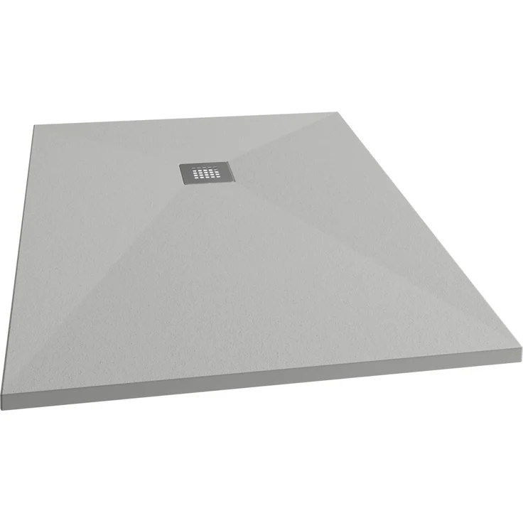 Schulte Centrostone Duschwanne, rechteckig 120 cm x 90 cm, extraflach, lichtgrau, rutschfeste Oberfläche, mittiger Rinnenablauf
