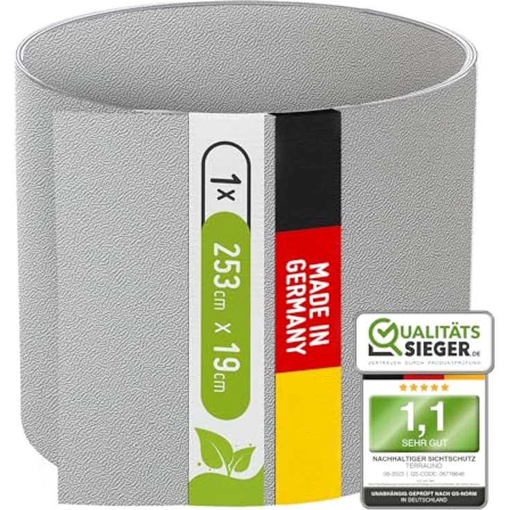 TerraUno Sichtschutzstreifen für Doppelstabmatten, RAL 7040 Grau, 1 Streifen, UV-beständig, Lederoptik, 100% blickdicht, Made in Germany – Bild 1