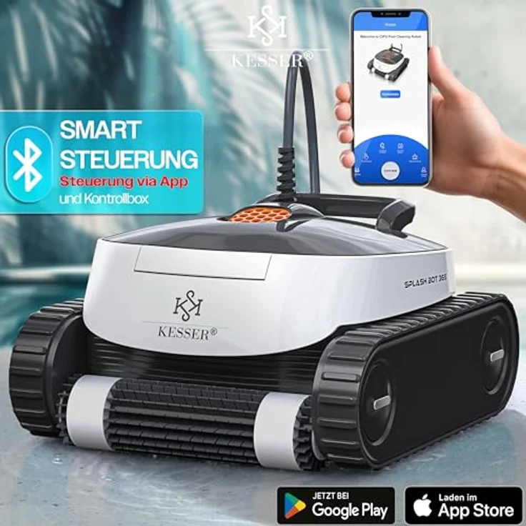 KESSER® Poolroboter für Boden und Wand | Poolsauger bis 100m² Pools & eine leistungsstarke Reinigung | Vollautomatischer Poolreiniger mit App-Funktion und Klettermechanismus, blau – Bild 3