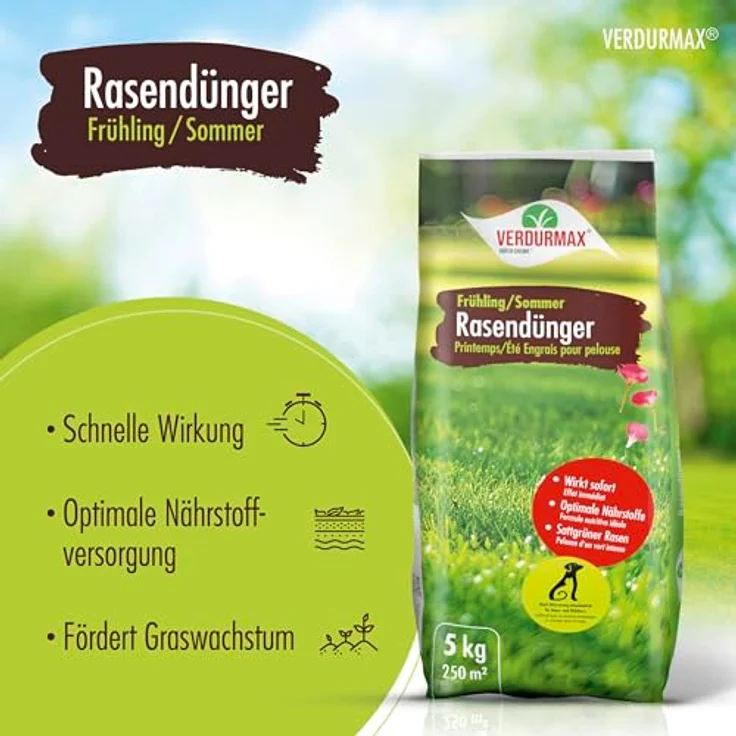 Höfer Chemie Verdurmax 2 x 20 kg Rasendünger Frühling & Sommer, Langzeit Rasendünger mit NPK-Formel (14-3-8), für 2000m² saftig grünen, hundeverträglichen Rasen, ideal für Streuwagen – Bild 2