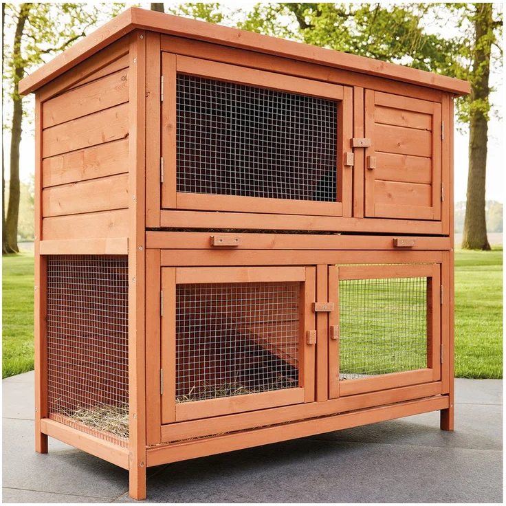 Zooprinz Kleintierstall Mukkel, 2 Etagen mit Rampe und Klappdach, lasiertes Massivholz, 104x94x55 cm