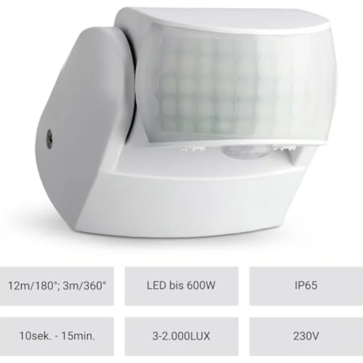 SEBSON Bewegungsmelder Aussen IP65, schwenkbar, programmierbar, LED geeignet, 3-Draht – Bild 2