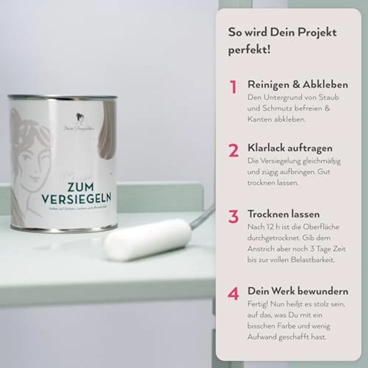 MissPompadour Klarlack 1L, schnelltrocknender, kratzfester, farbloser Acryllack für Innen, matt, hohe Transparenz, vielseitig auf Holz, Kunststoff und Metall einsetzbar – Bild 4