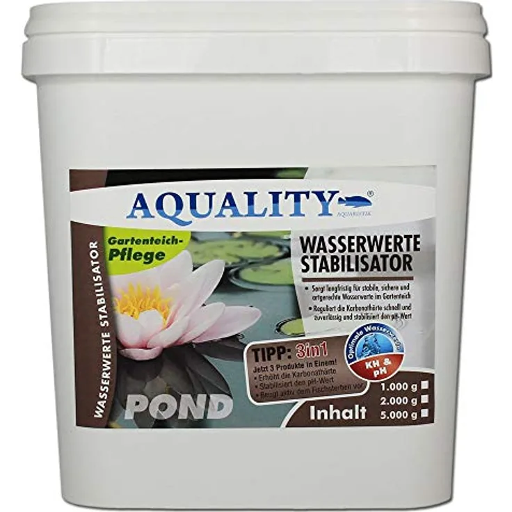 AQUALITY Gartenteich Wasserwerte Stabilisator 3in1 (Artgerechte Wasserwerte im Gartenteich - Reguliert langfristig die Karbonathärte, stabilisiert den pH-Wert), Inhalt:5 kg