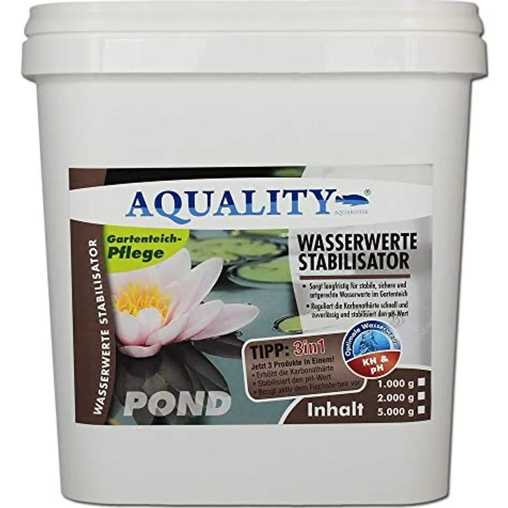 AQUALITY Gartenteich Wasserwerte Stabilisator 3in1 (Artgerechte Wasserwerte im Gartenteich - Reguliert langfristig die Karbonathärte, stabilisiert den pH-Wert), Inhalt:5 kg – Bild 1