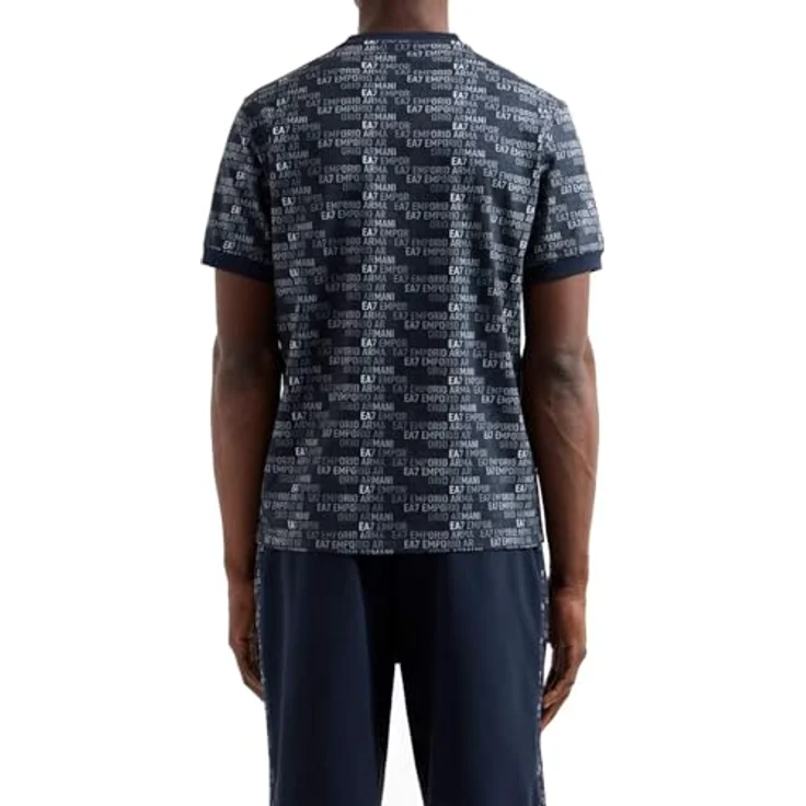Emporio Armani Herren T-Shirt mit Rundhalsausschnitt und Allover-Monogramm, Blau, Größe M – Bild 3